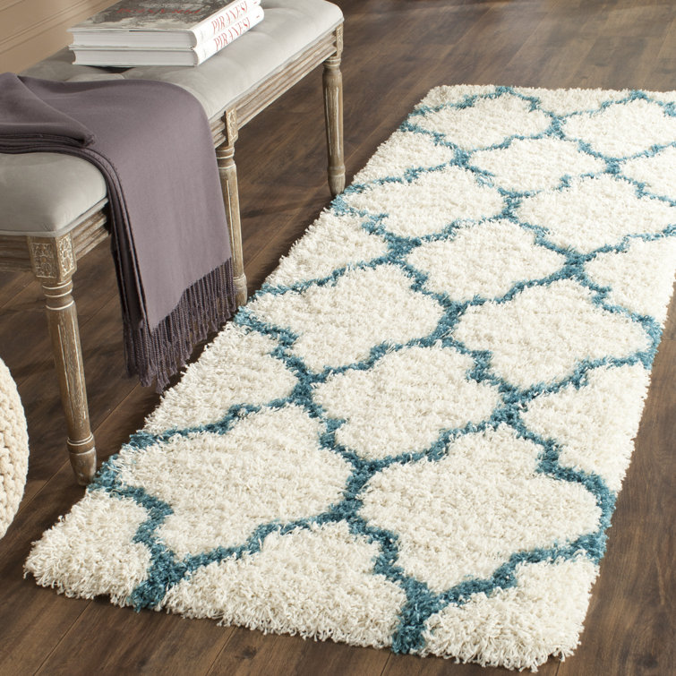 Harriet Bee Hedingham Geometric Shag OffWhite/Teal Area Rug & Reviews Wayfair.ca